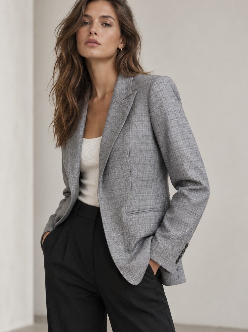 NWOT NORMA KAMALI Glen Plaid Single Breasted Blazer Grey Black Size 18